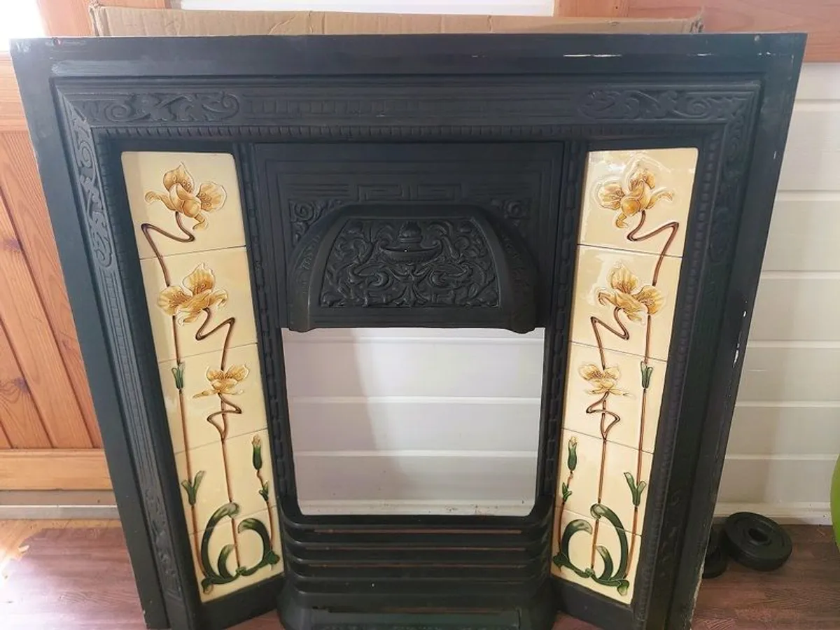 Cast Iron Fireplace Insert with Tubeline Tiles - Image 1