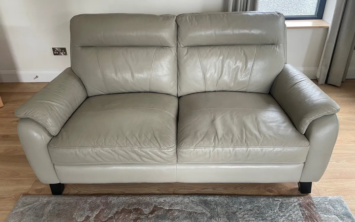 Two Seater Cream Leather Couch - Image 1