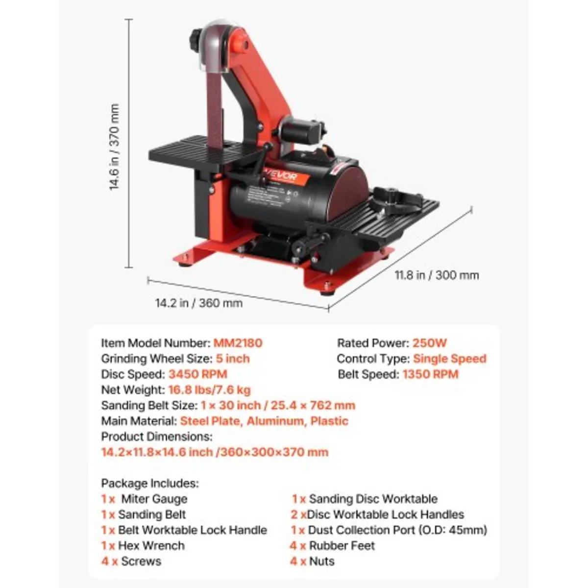 125mm Disc Sander & 25mm x 762mm Belt Sander, 250W - Image 2