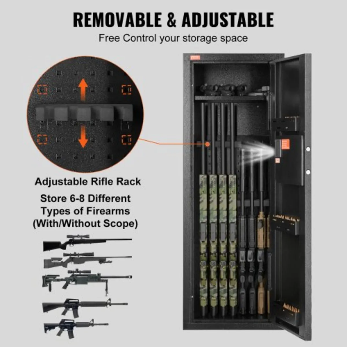 6-8 Rifles Gun Safe, Rifle Safe with Lock & Digita - Image 2