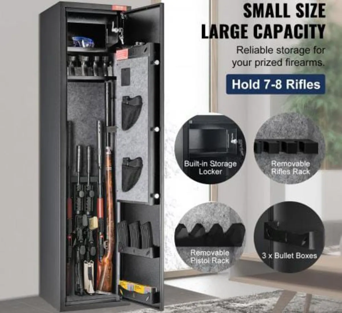 5 Rifles Gun Safe, Rifle Safe with Fingerprint & D - Image 4