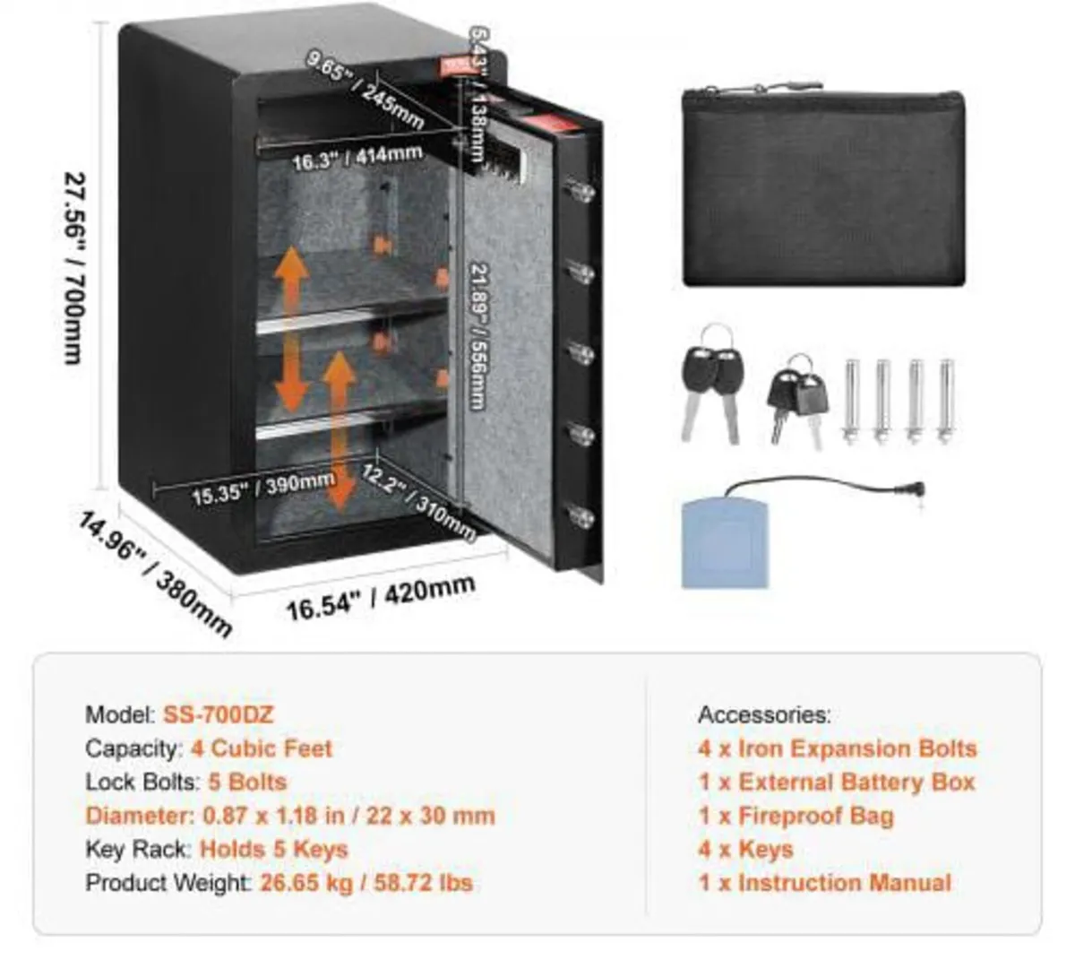 Single Door 113 L Safe Box with Key Lock & Passwor - Image 3