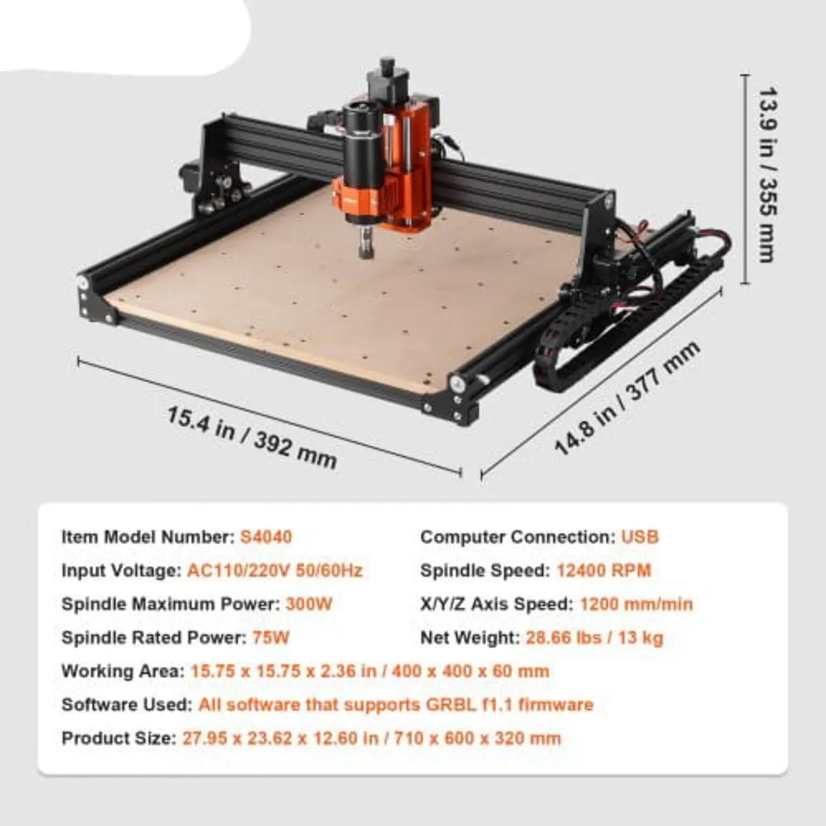 CNC Router Machine, 300W, 3 Axis GRBL Control Wood - Image 2
