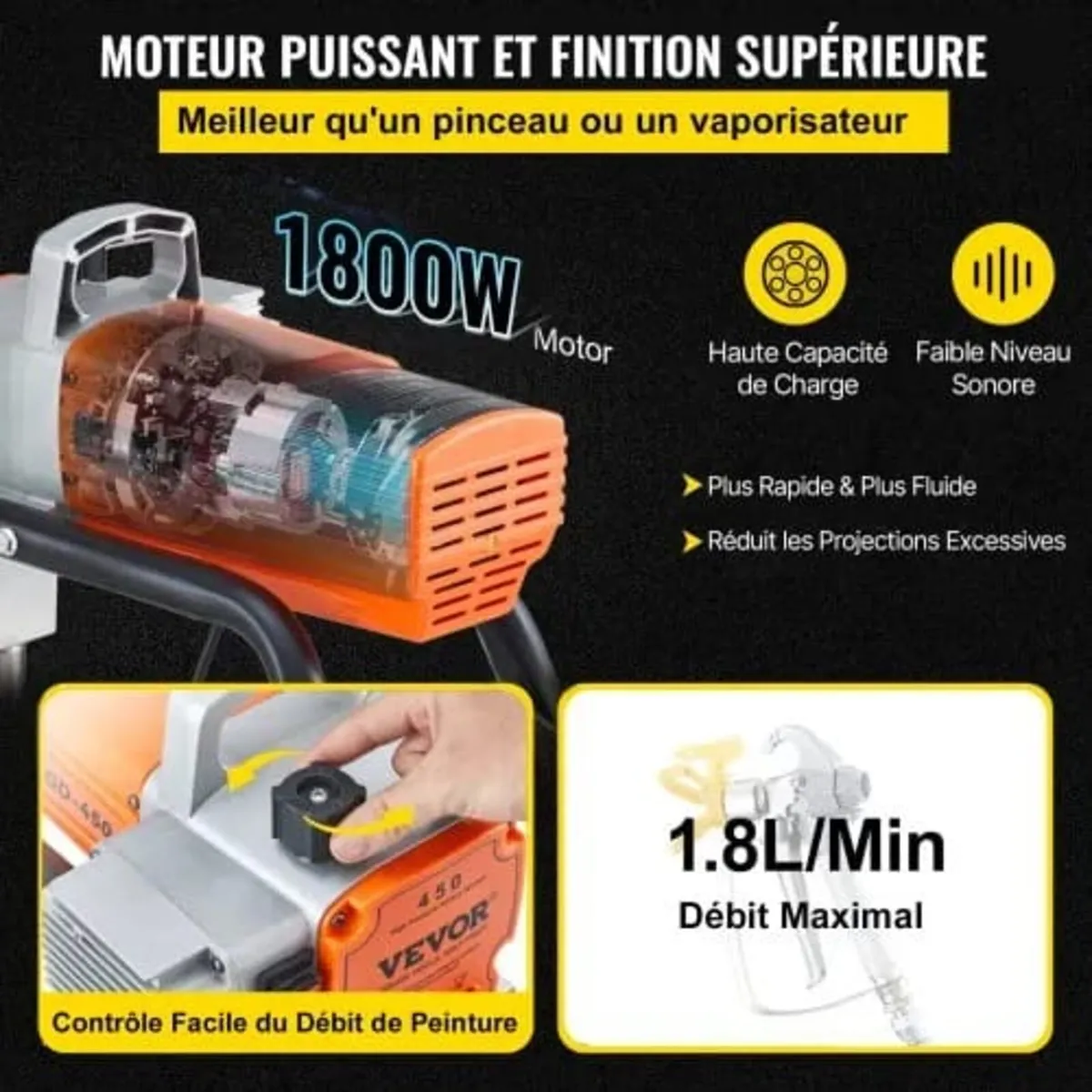 Pro Airless Wall Paint Sprayer, 1800W Electric Spr - Image 3