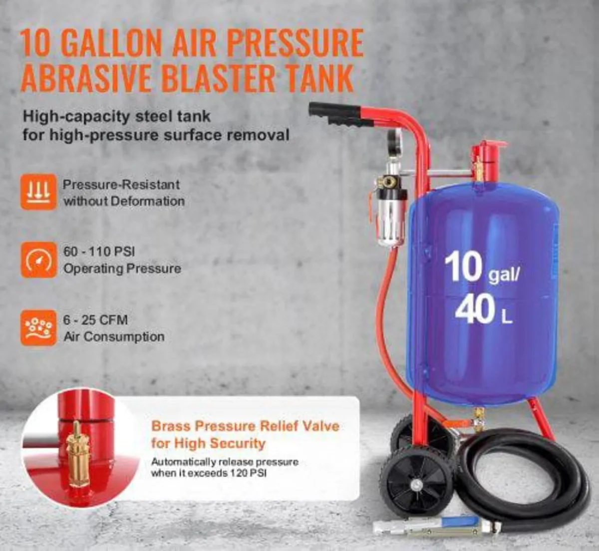 10Gal/40L Sandblaster Equipped with Nozzle Shut-Of - Image 3