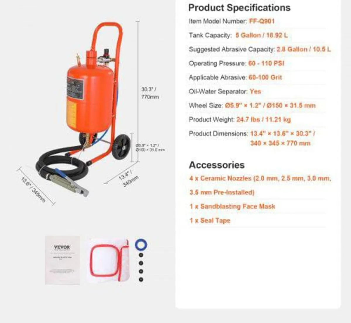 18.9 L Sand Blaster 60-110 PSI High Pressure Sandb - Image 3