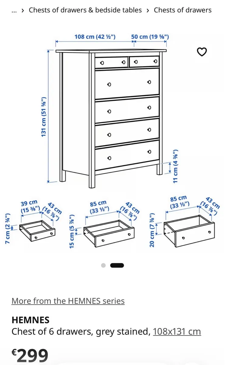 Hemnes Chest of 6 drawers, grey - Image 3