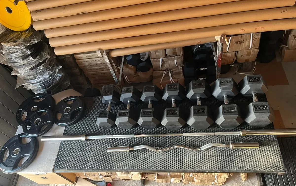 27.5-50KG Dumbbells, EZ-Barbells, Tri-Grip plates - Image 1