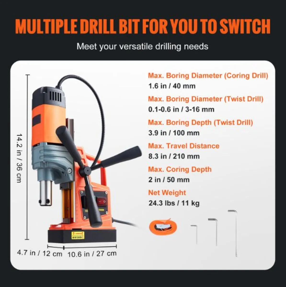1300W Magnetic Drill Press, Core Drill, 40 mm - Image 4