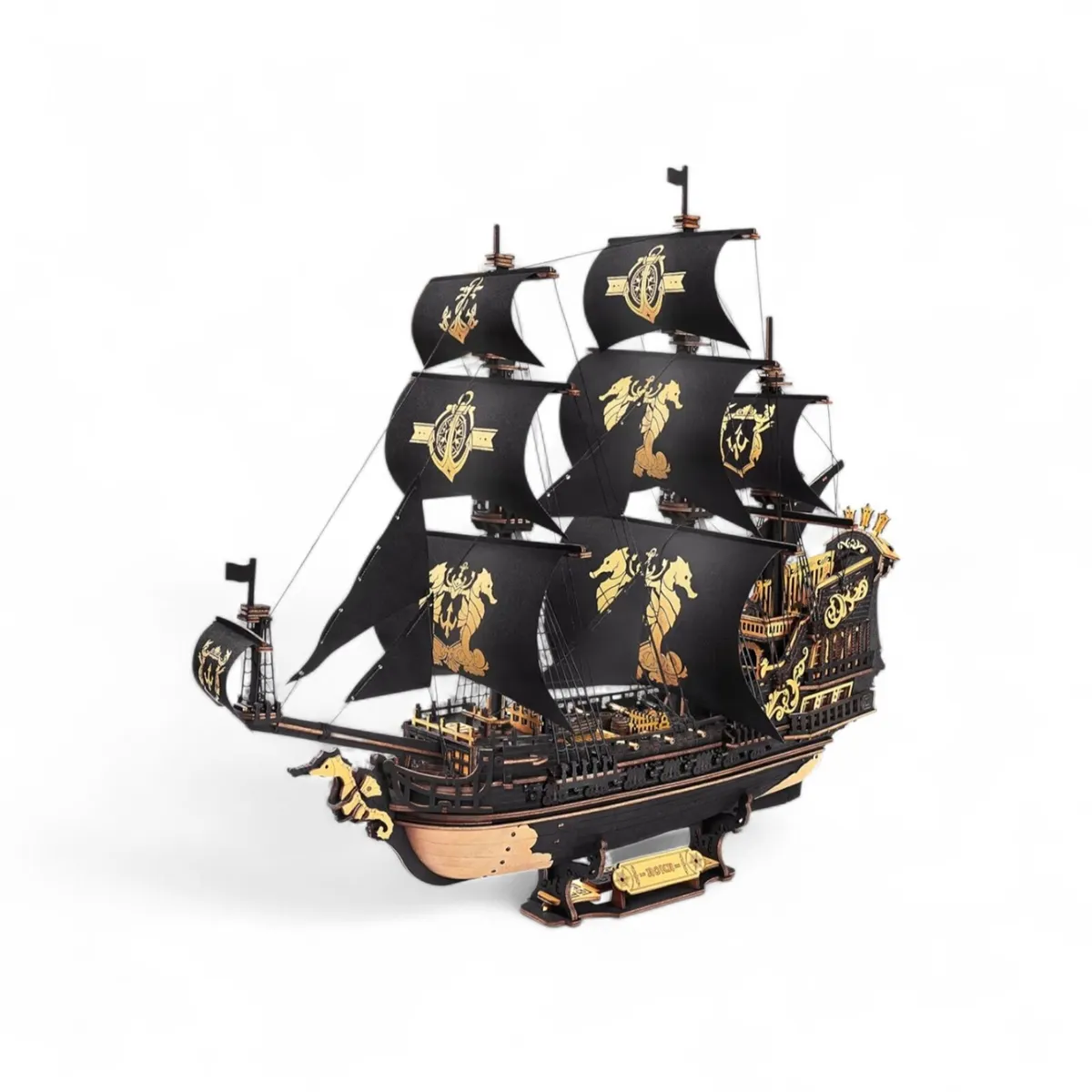 Wooden Boat Model Kit w 3D Puzzle, DIY Project - Image 1