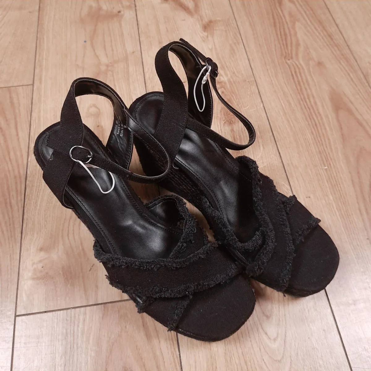 M&S Black Ankle Strap Platform Wedges 8UK - Image 1