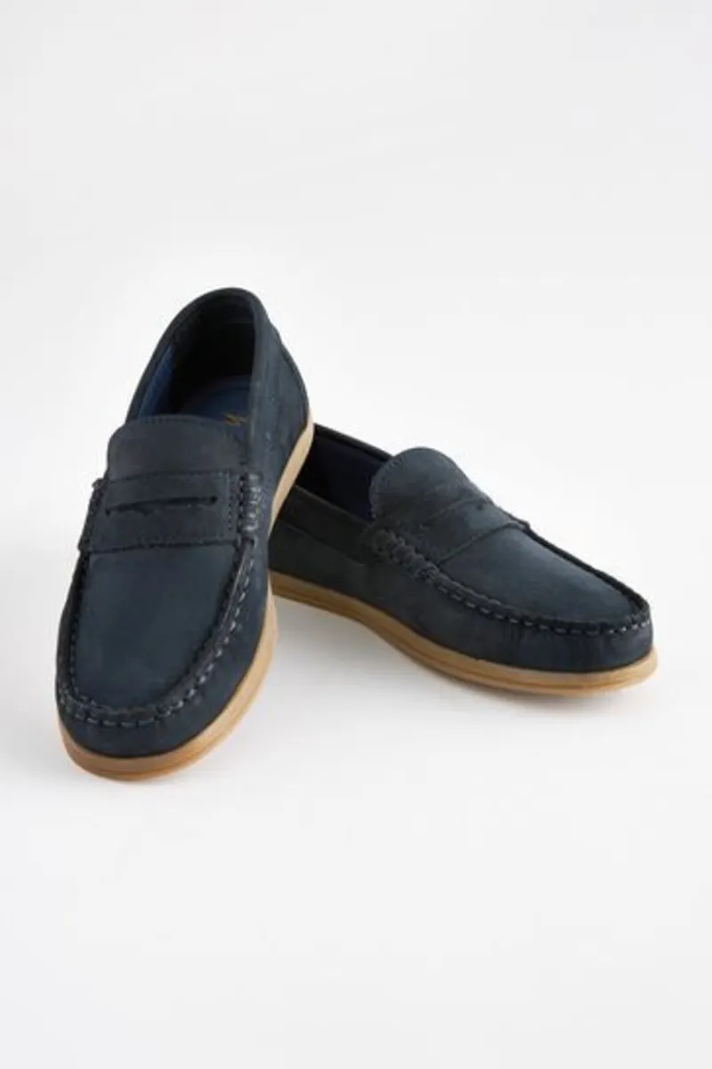 next leather navy loafers size UK 2 - Image 1
