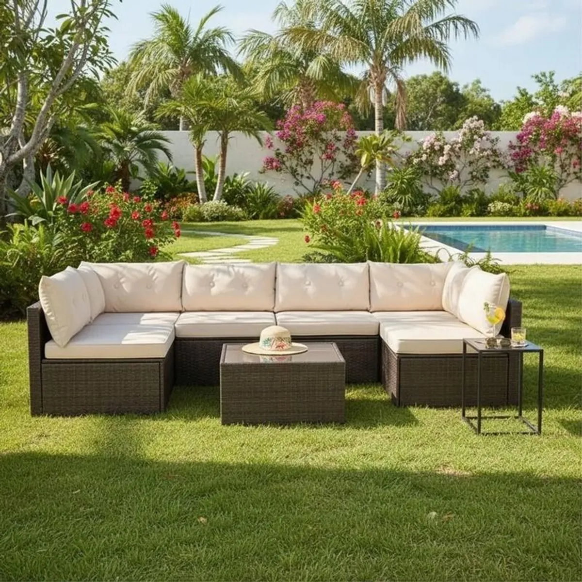 MIAMI Luxury Rattan Garden Corner Sofa with Table - Image 1