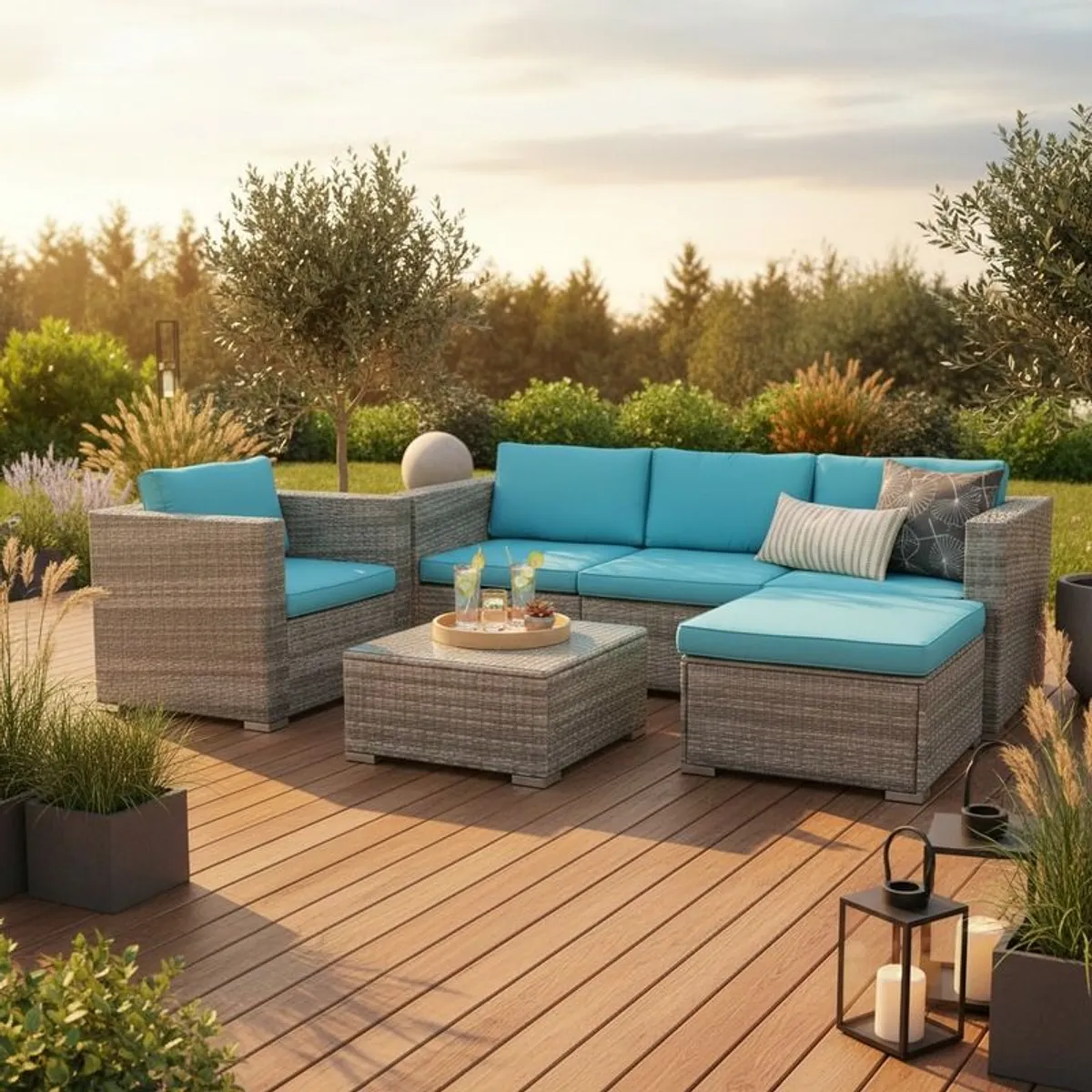 Bora Bora Garden Sofa Set Rattan Outdoor Furniture with Table, Chair & Footstool Patio Garden Furniture - Image 2