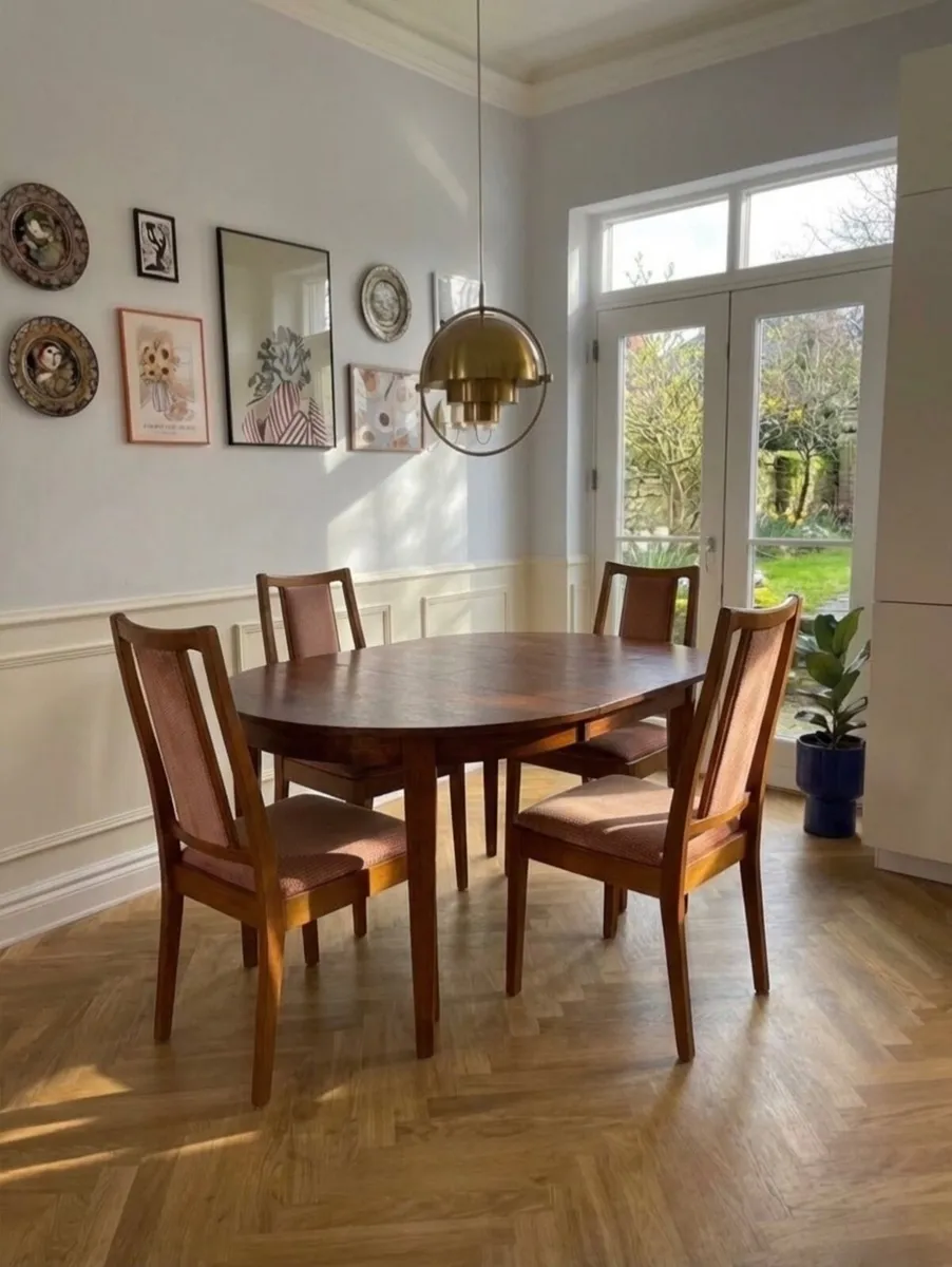 Mid Century Extendable Table & 4 Teak Chairs - Image 1