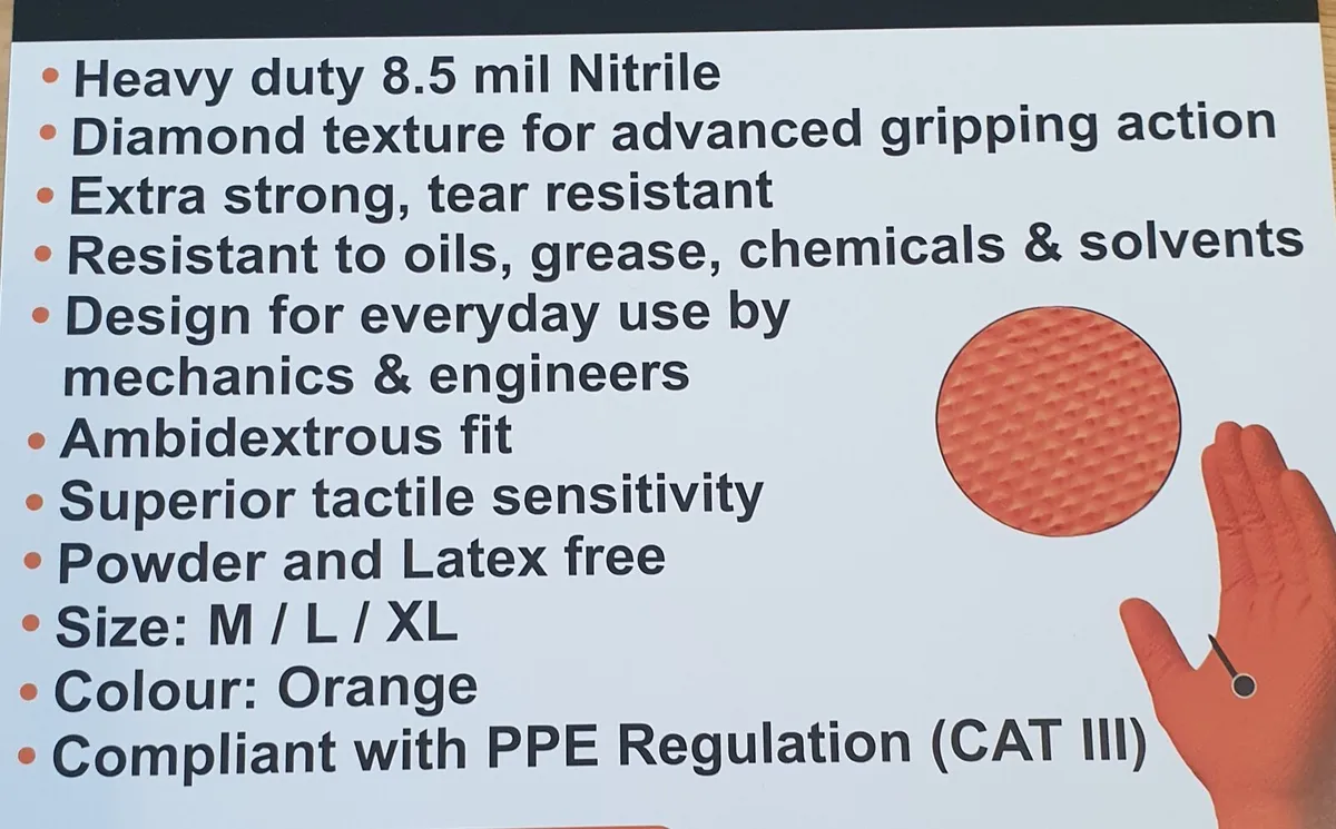 8.5 Mil Orange Diamond Grip Nitrile Gloves - Image 3