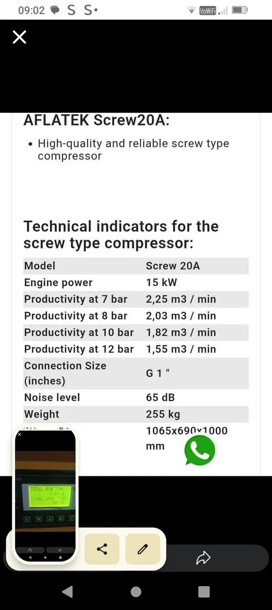 3 Phase Screw compressor 20 A 15KW Air dryer, rece - Image 2