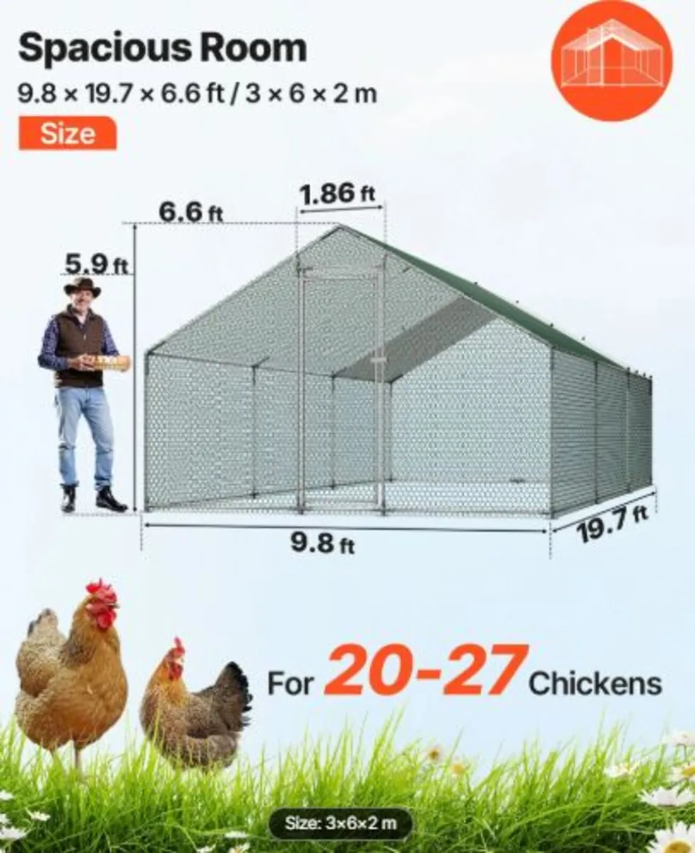 Metal Chicken Coop, 9.8x19.6x6.5 ft Large Walk-in - Image 2