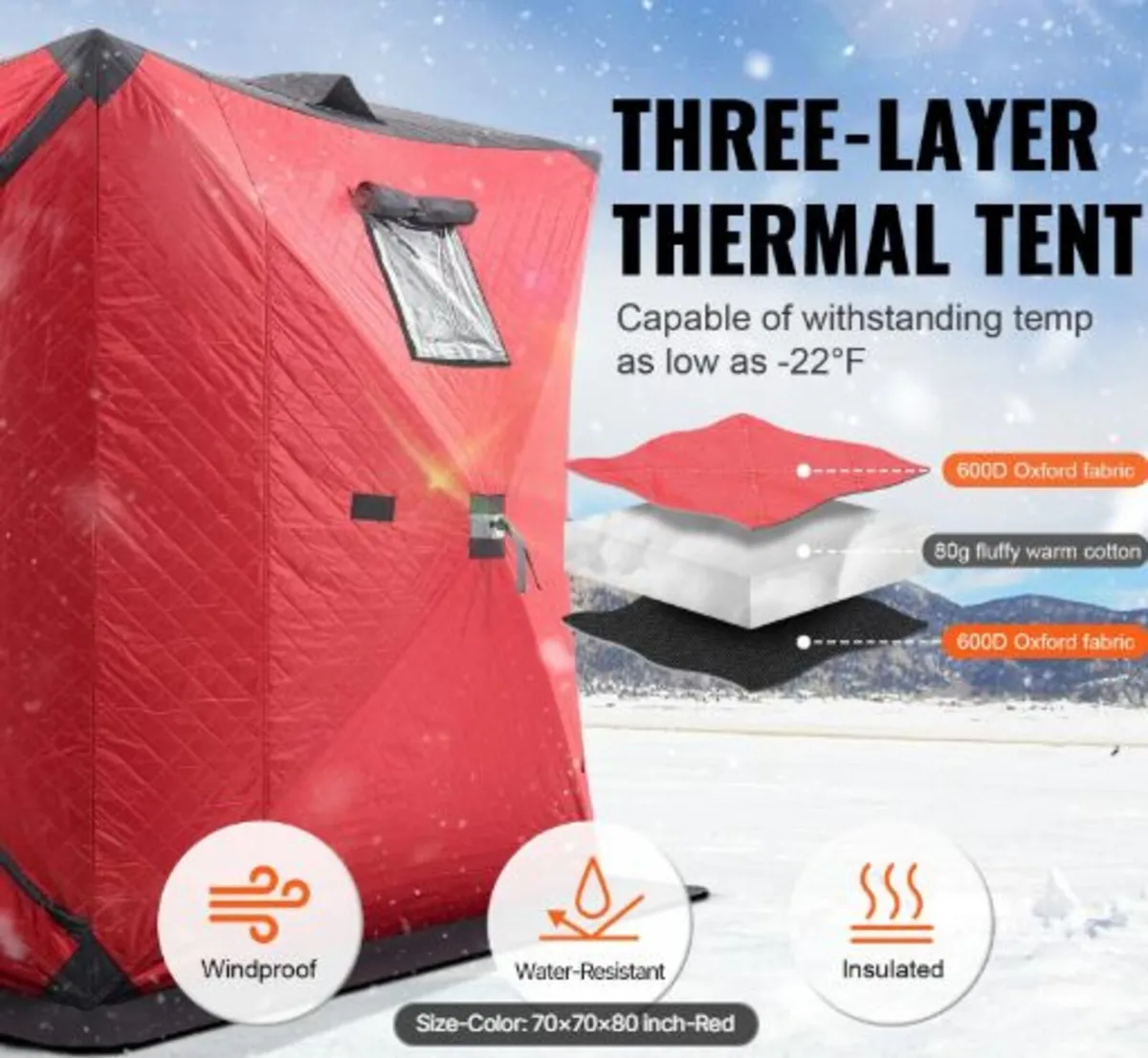 Portable Ice Shelter, 3-4 Person Insulated Pop-Up - Image 2