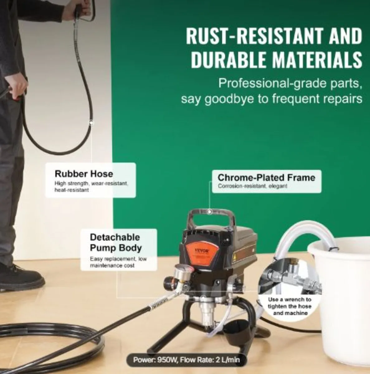 Stand Airless Paint Sprayer, 950W 3000PSI High - Image 2