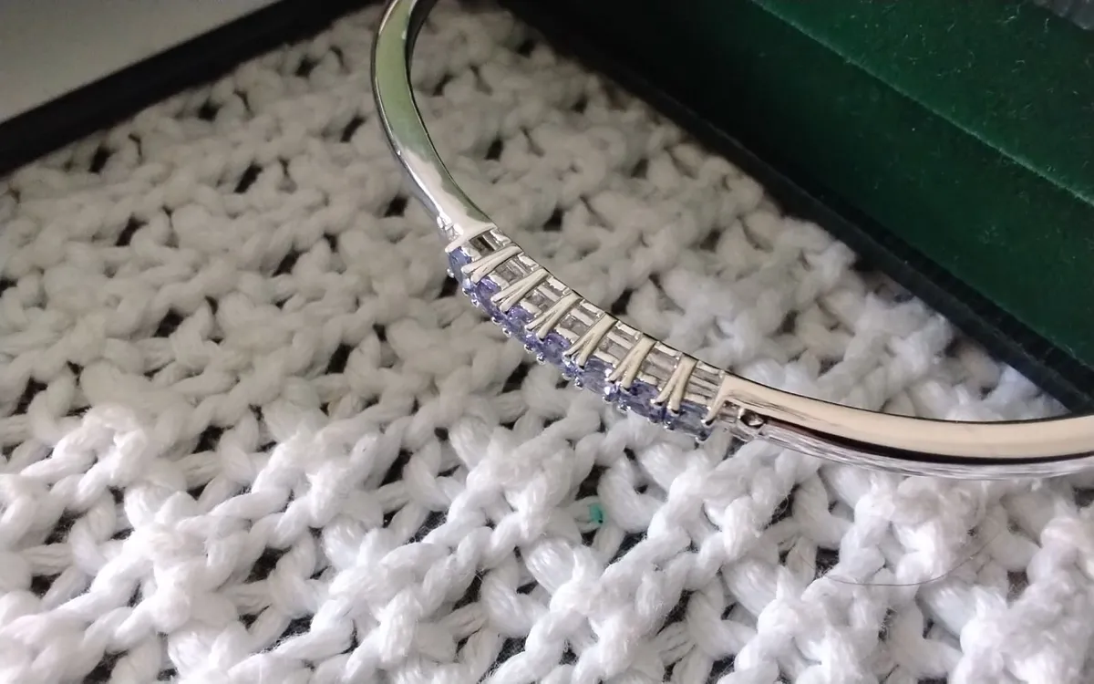 Sterling silver genuine tanzanite tennis bangle - Image 4