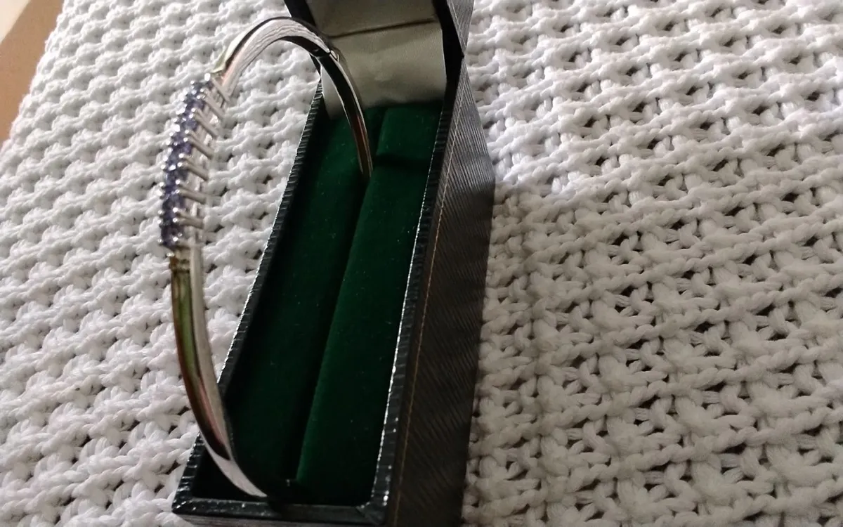 Sterling silver genuine tanzanite tennis bangle - Image 2