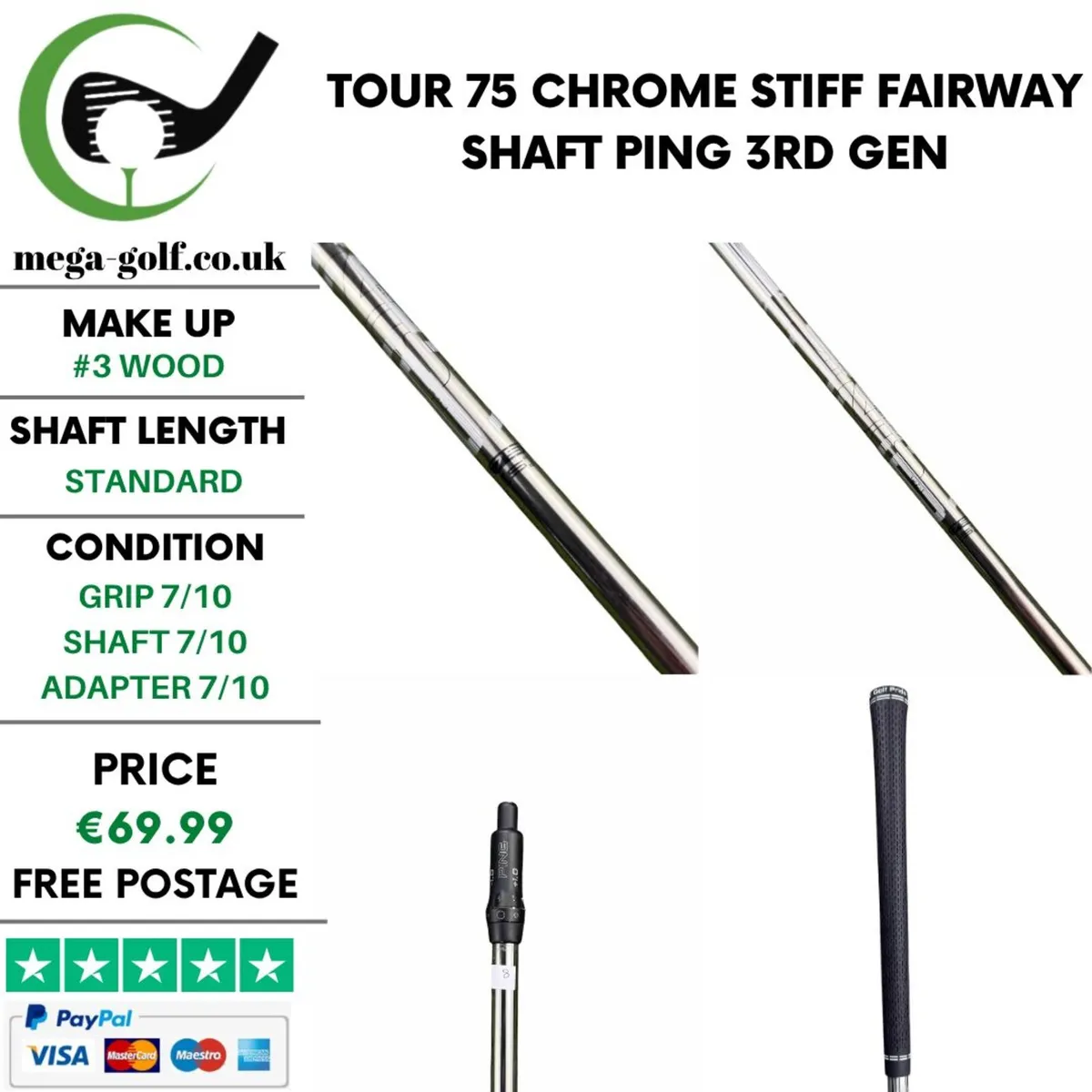 Tour 75 Chrome Stiff #3 Wood Shaft / Ping 3rd Gen - Image 1