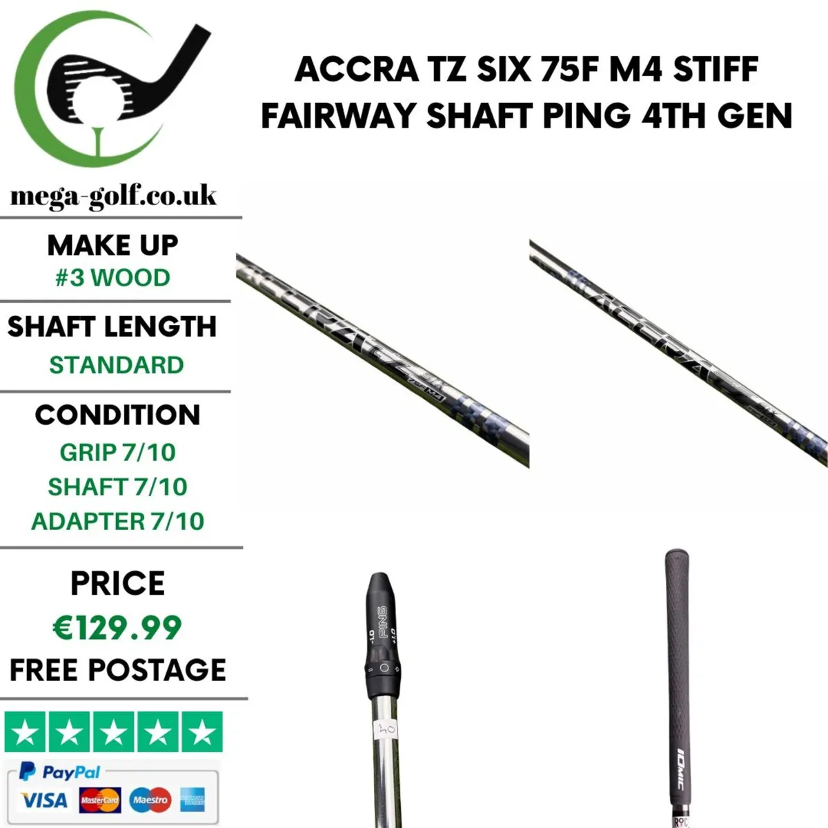 Accra TZ Six 75F M4 Stiff #3 Wood Shaft / Ping 4th - Image 1
