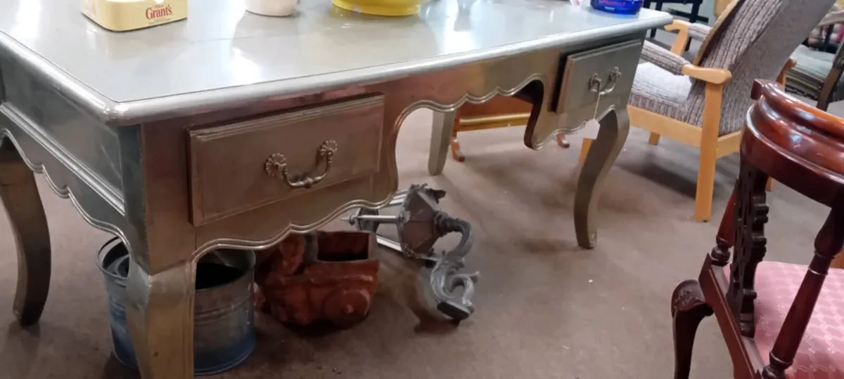 Large Decorative Aluminium Covered Office Desk - Image 3