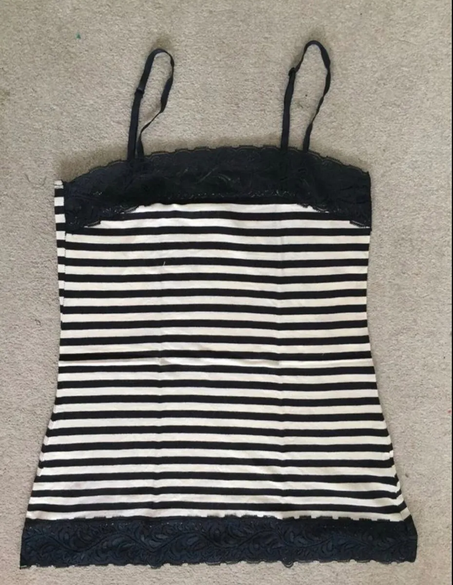 Ladies Black & Cream Striped Cami: Size 10 - Image 2