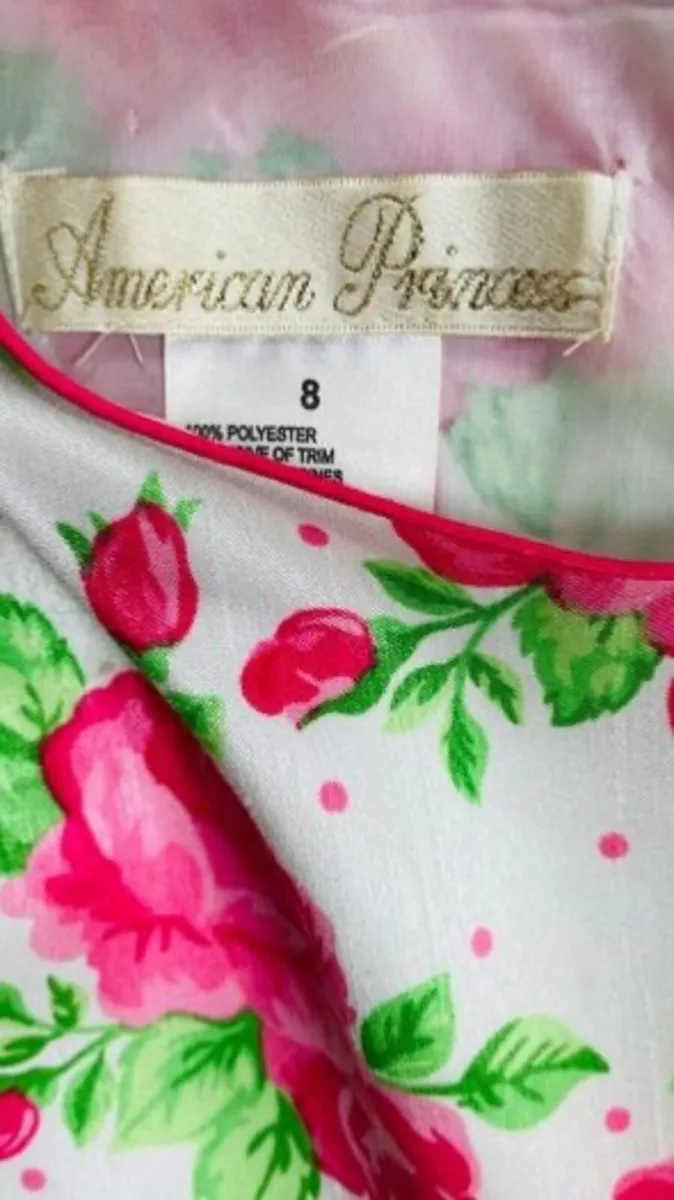 Girls Pink and White Floral Party Dress: Age 8 - Image 4