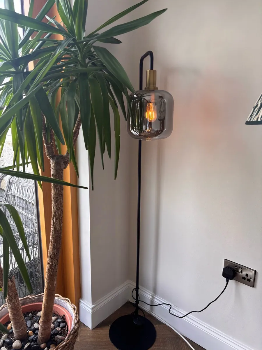 Antique Bronze & Smoke Glass Floor Lamp - Image 1