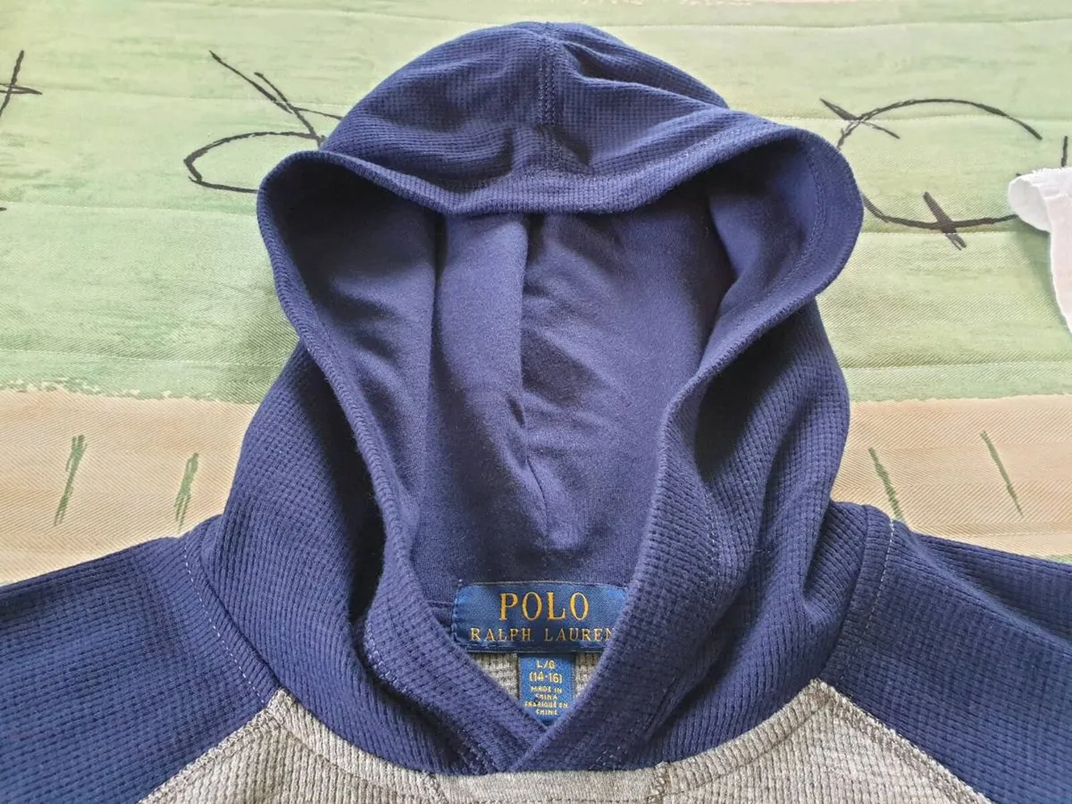 Ralph Lauren Boys Sweatshirt Gray Hoodie Navy - Image 2