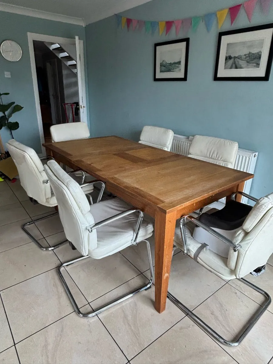 Table (Solid Oak) & Chairs - Image 1