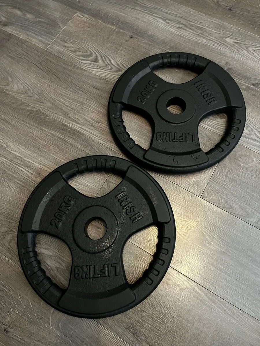2x20kg Irish lifting Olympic tri grip weights - Image 1