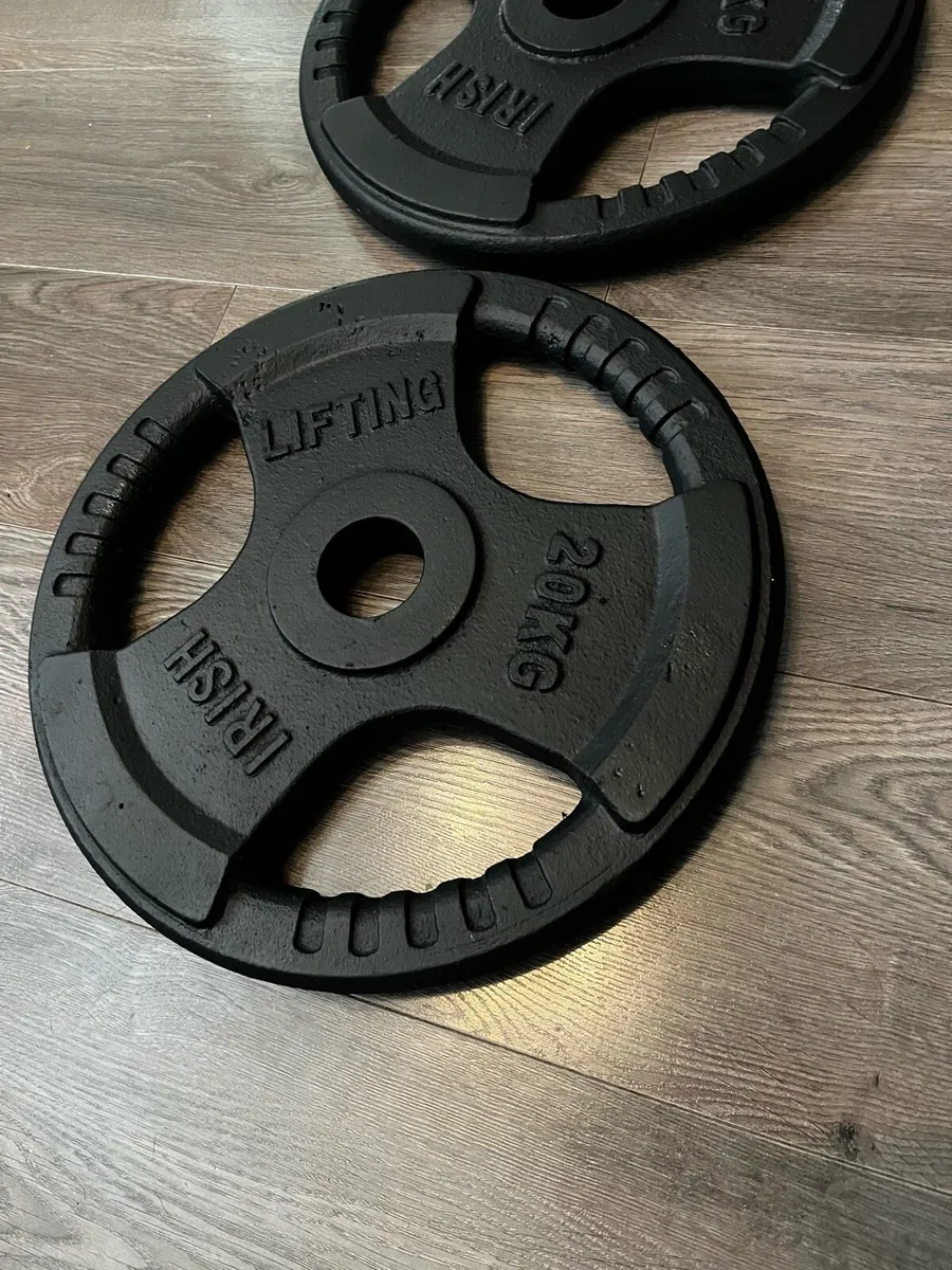 2x20kg Irish lifting Olympic tri grip weights - Image 2