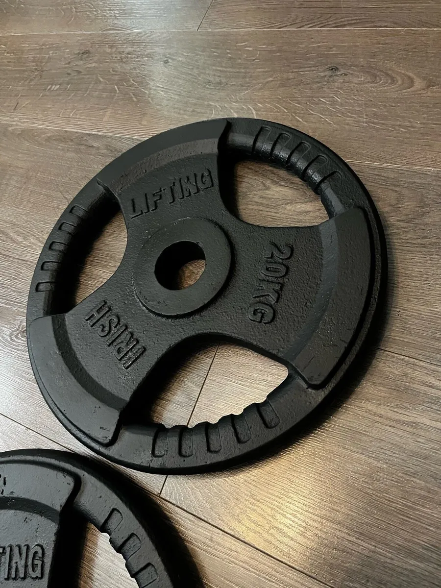 2x20kg Irish lifting Olympic tri grip weights - Image 3