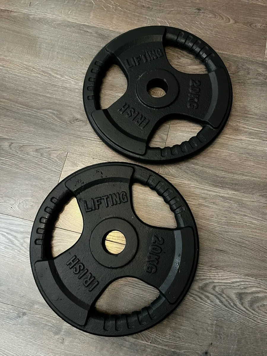 2x20kg Irish lifting Olympic tri grip weights - Image 4