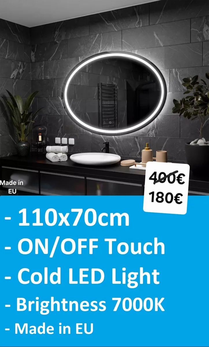 LED Bathroom Mirror 110x70cm Touch Swith Oval - Image 1