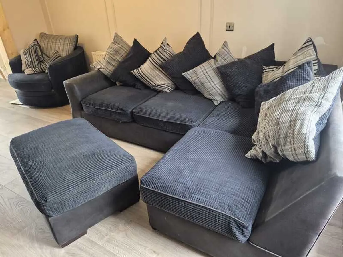 L Shaped Sofa - Foot stool and Swivel Arm chair - Image 1