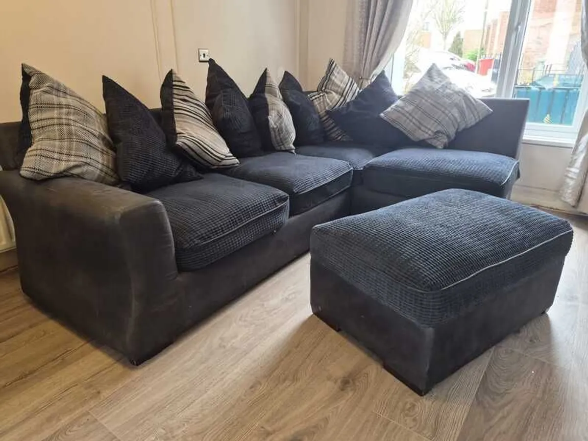 L Shaped Sofa - Foot stool and Swivel Arm chair - Image 2