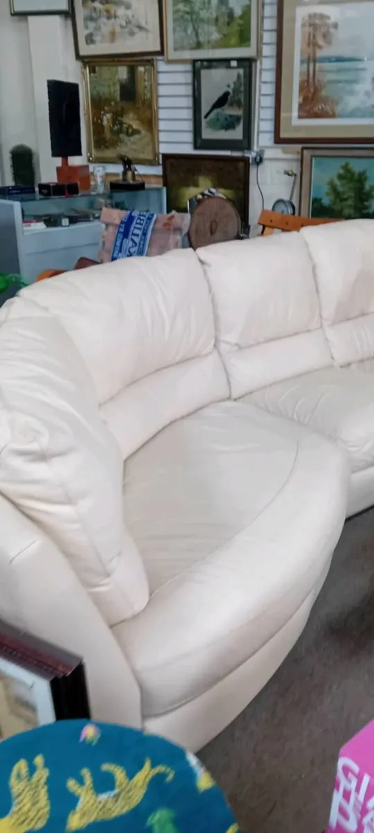 Large Cream Leather Corner Sofa - Image 2