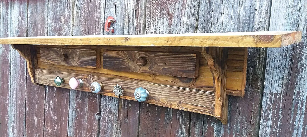 Rustic Floating stove mantle / coat & hat rack - Image 4