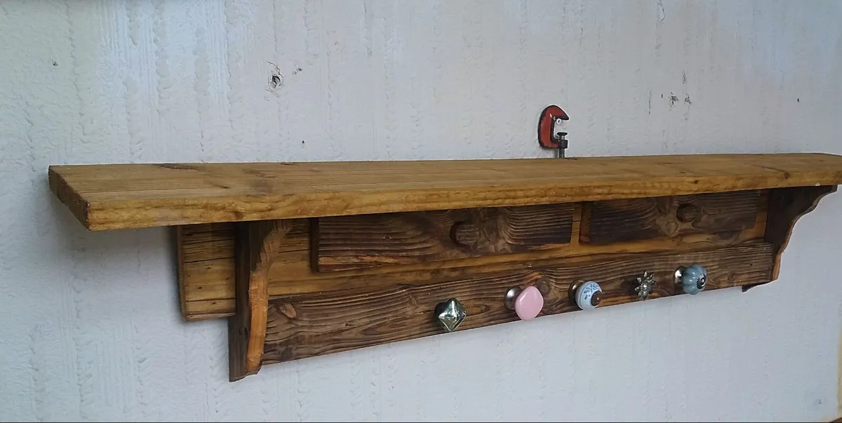 Rustic Floating stove mantle / coat & hat rack - Image 2