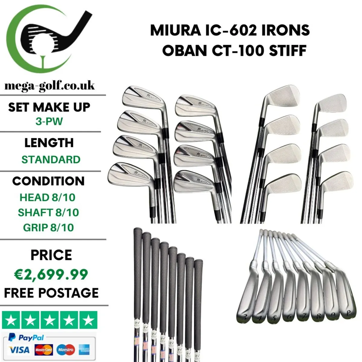 Miura IC-602 Irons / 3-Pw / Oban CT-100 Stiff - Image 1