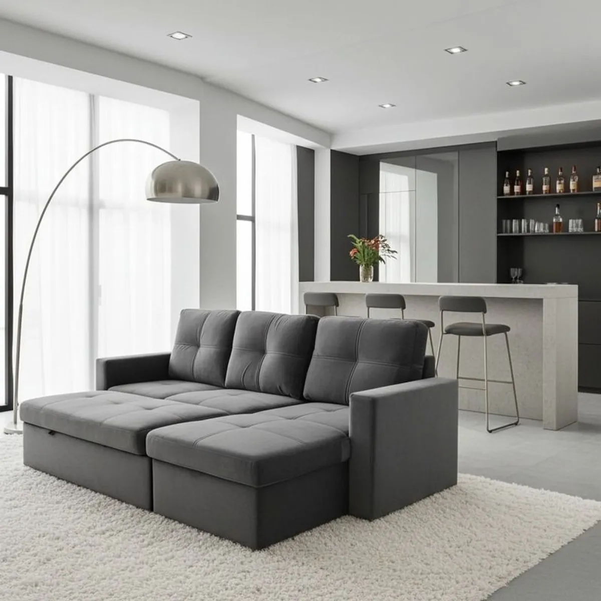 Grey Velvet Brand New Corner Sofa Bed with Storage - Free Delivery Ireland - Image 3