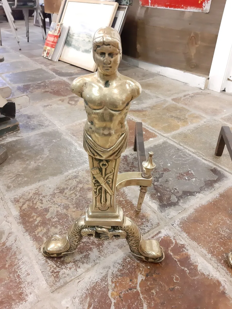 Pair large Georgian brass fire doggs - Image 3