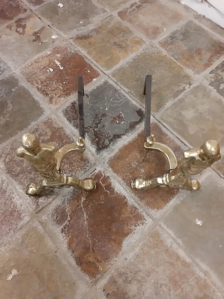 Pair large Georgian brass fire doggs - Image 4