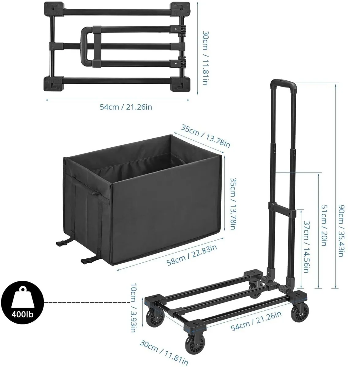 2in1 Hand Truck Folding Cart w/Bag Heavy Duty - Image 2