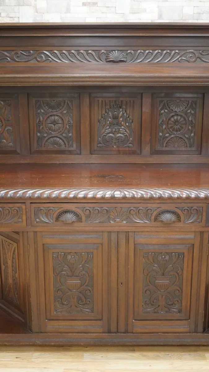 Victorian Irish Carved Oak Court Cupboard - Image 4